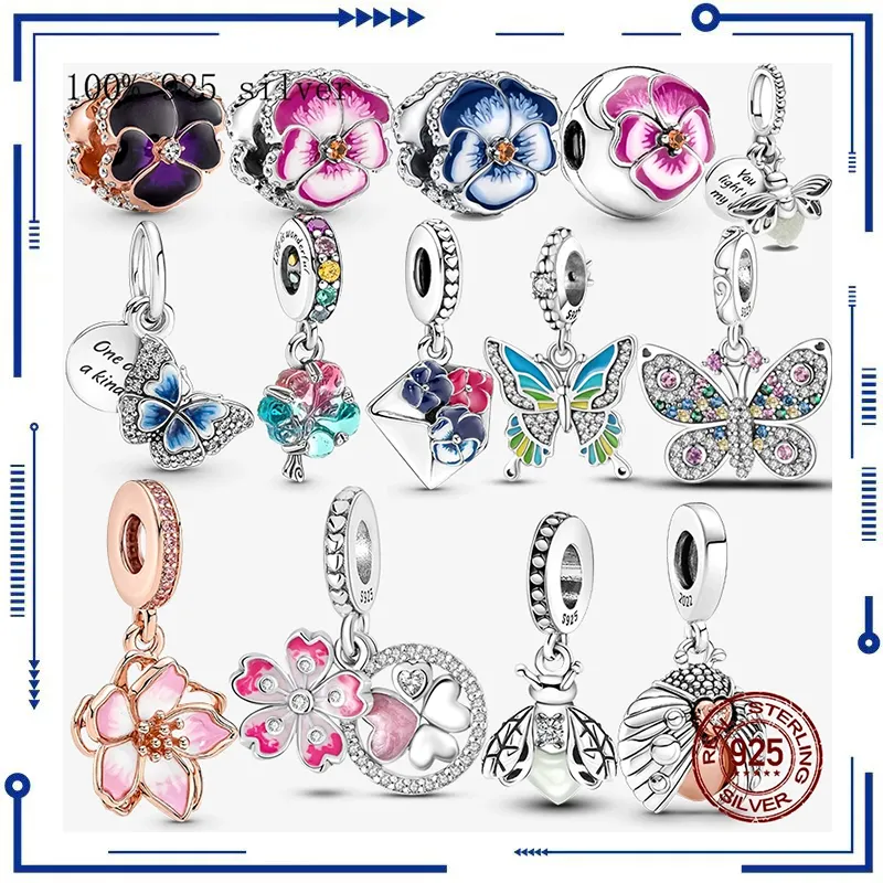 Pendentif fleur de luciole en argent 925 2022, perles adaptées au bracelet à breloques papillon Original PAN pour femmes, livraison gratuite