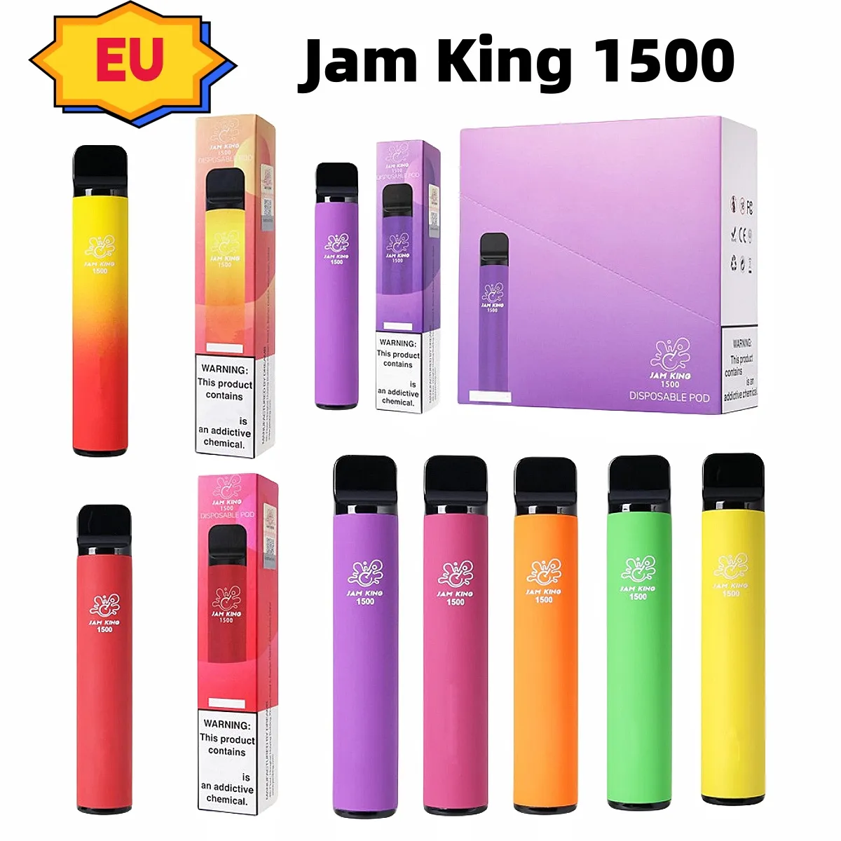 Engångsvape e Cigarett Jam King 1500 puffs Vape Desechable EU Warehouse Juice Flavors 4,8 ml 20 mg 850mAh Batteris grossist China Factory Puffbar