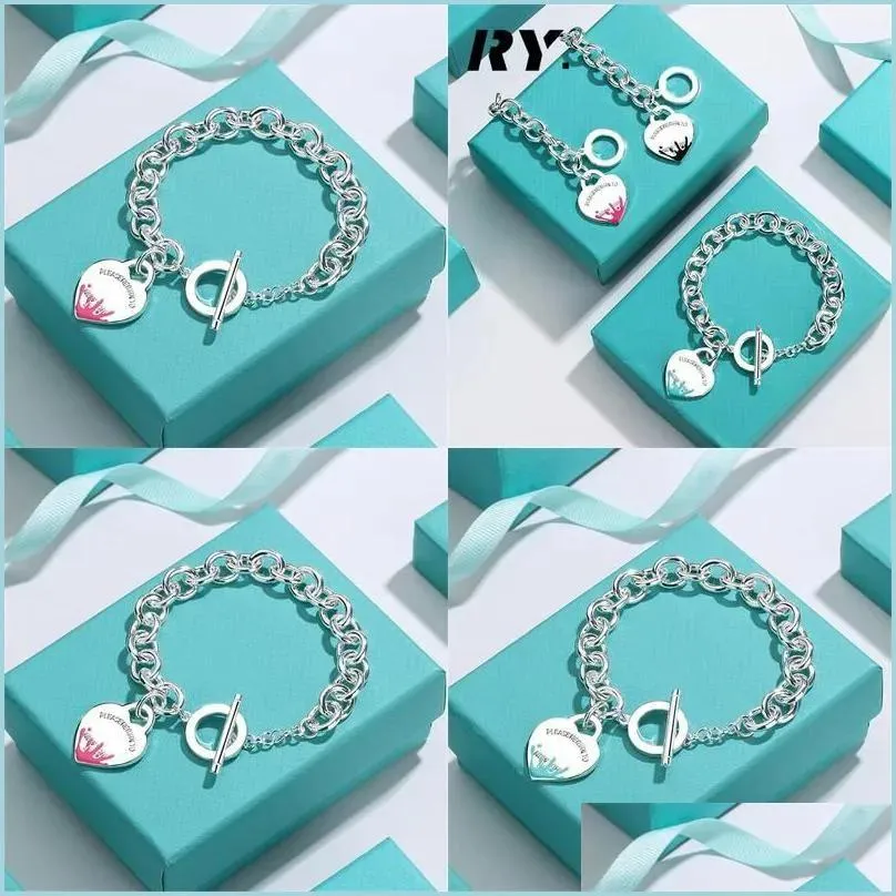 Crafts Arts And Crafts Charm Bracelets Needle Water Drop Enamel Heart Bracelet Fine Jewelry For Women Black Blue Pink Pseiras Famous Dhi