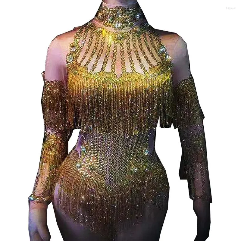 Abbigliamento da palco Strass scintillanti Tute da donna con spalle scoperte Nightclub Bar Prom Party Outfit Cantante Jazz Dance Costume Hip Hop Pagliaccetto