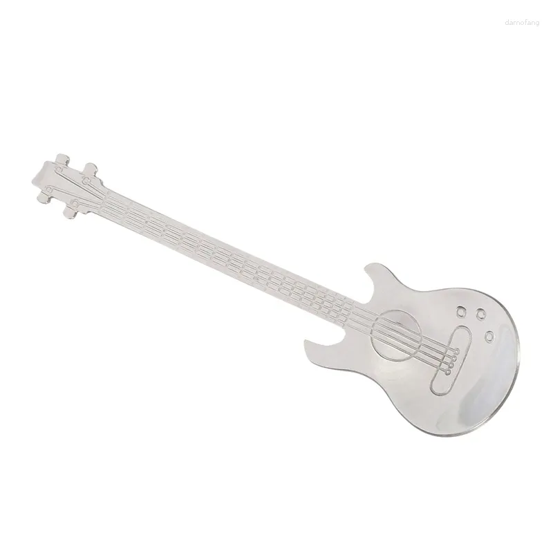 Cucharas de café Cucharas de guitarra Paquete de 18 cucharaditas creativas lindas de acero inoxidable en forma de cuchara agitadora (plata)