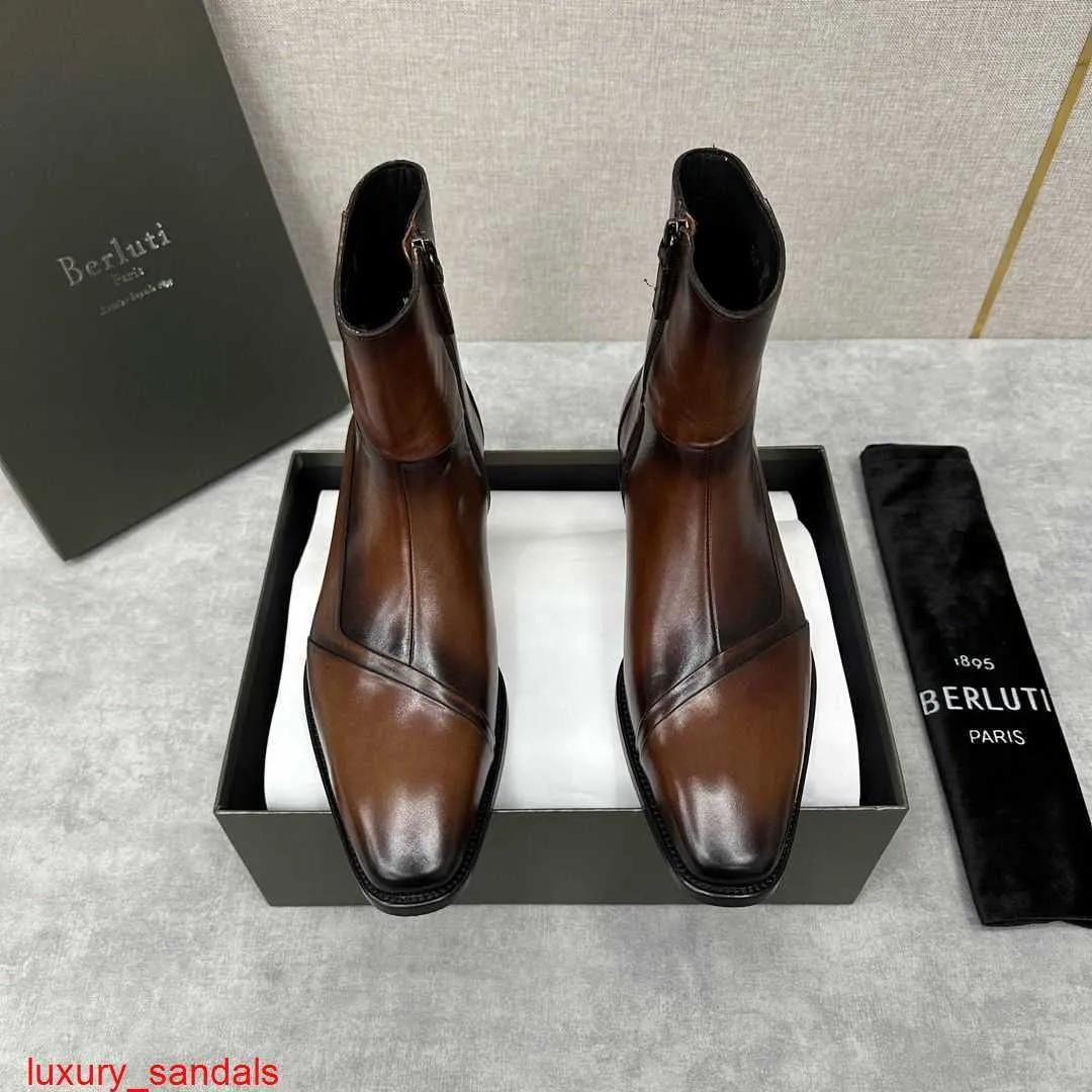 BERLUTI bottes en cuir nouveaux hommes Venezia cuir de veau poli Chelsea bottes en cuir britannique beau mi haut Martins HBVB