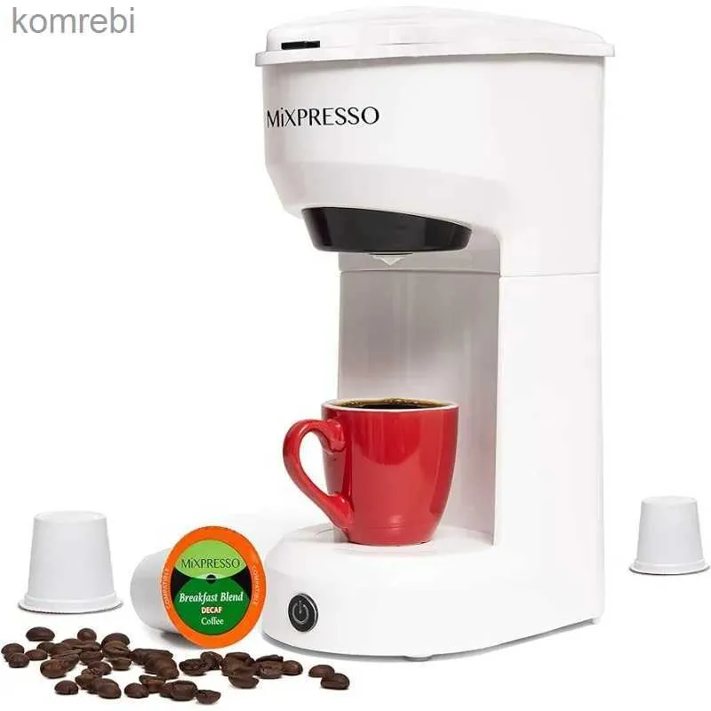 Cafetières Mixpresso 2 en 1 dosettes de cafetière compatibles café moulu Machine à café personnelle taille compacte Mini cafetière L240105