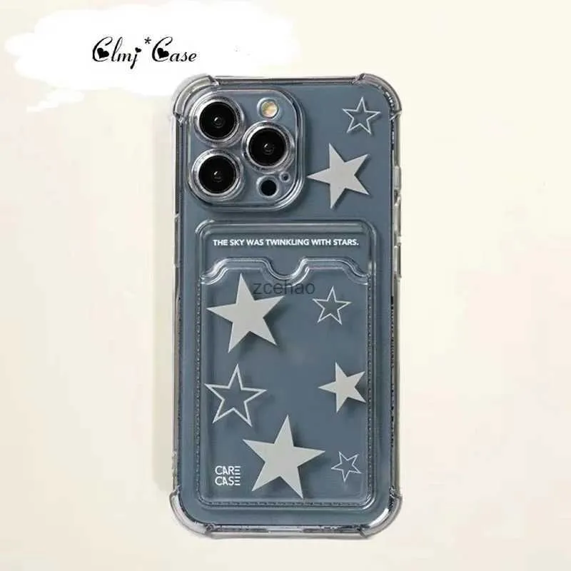 Custodie per cellulari Clmj Porta carte Star Custodia per telefono per iPhone 11 12 13 Pro Max 14 X XR XS 7 8 Plus Custodia protettiva in silicone morbido Può mettere PhotoL240105