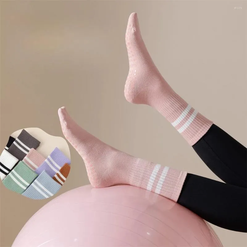 Women Socks Women's Striped Cotton Mid-calf Yoga Silicone Non-slip Fitness Professional Pilates Indoor Floor Sports