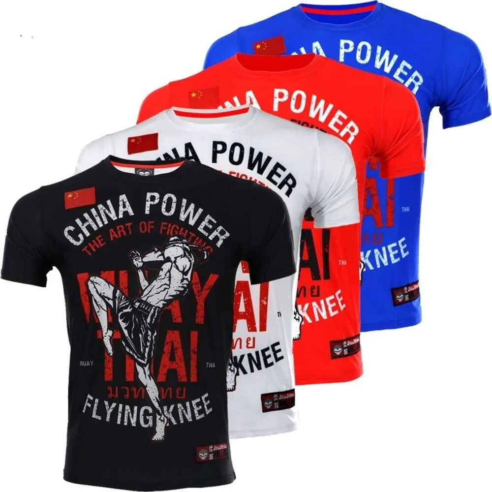 MMA Sports Elastik Hızlı Kuru T-Shirt Savaş Eğitimi Fiess Thai Kısa Kollu Jujitsu Giyim Dayanıklı Giysiler