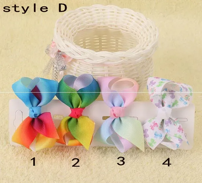 Xmas Romantic jojo 7cm Pastel flora ombre Rainbow ribbon hair bows Alligator clips baby girl Dance hair bobbles Accessories HD3479