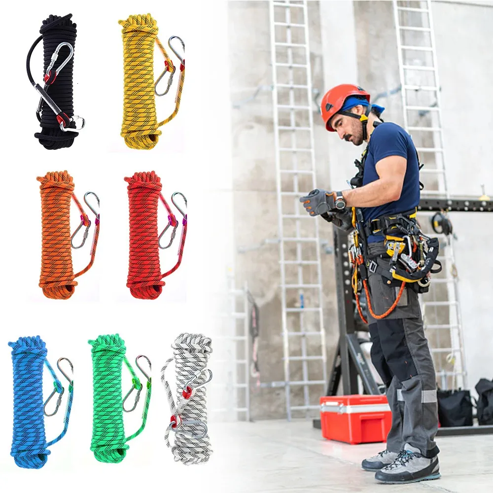 12mm 102030m High Strength Safety Rock Climbing Rope2 Hooks