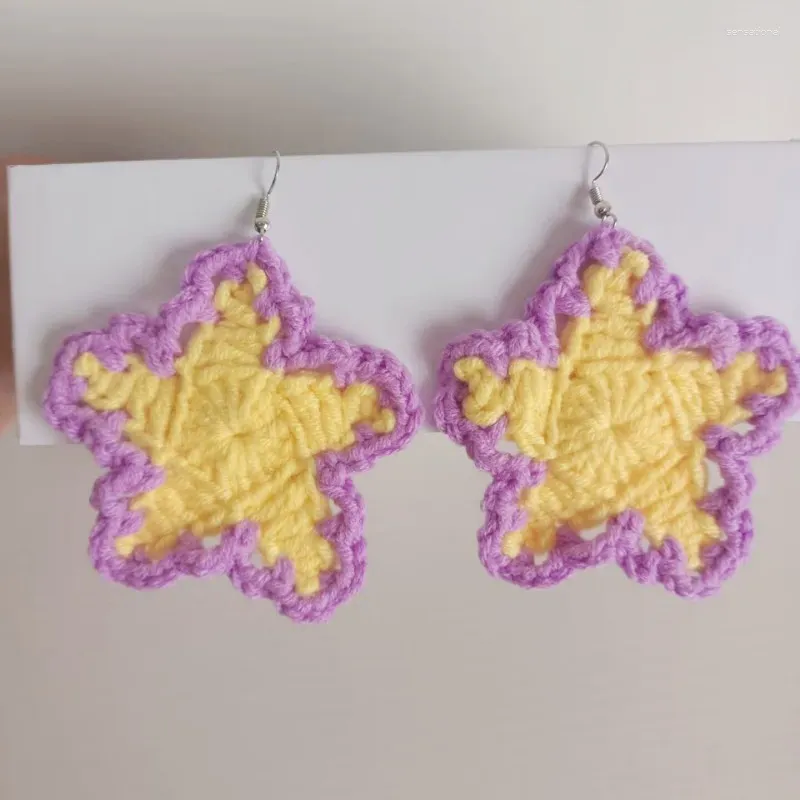 Dangle Earrings Star Drop For Women Handmade Knitted Yarn Crochet Girl Party Holiday Jewelry Gift