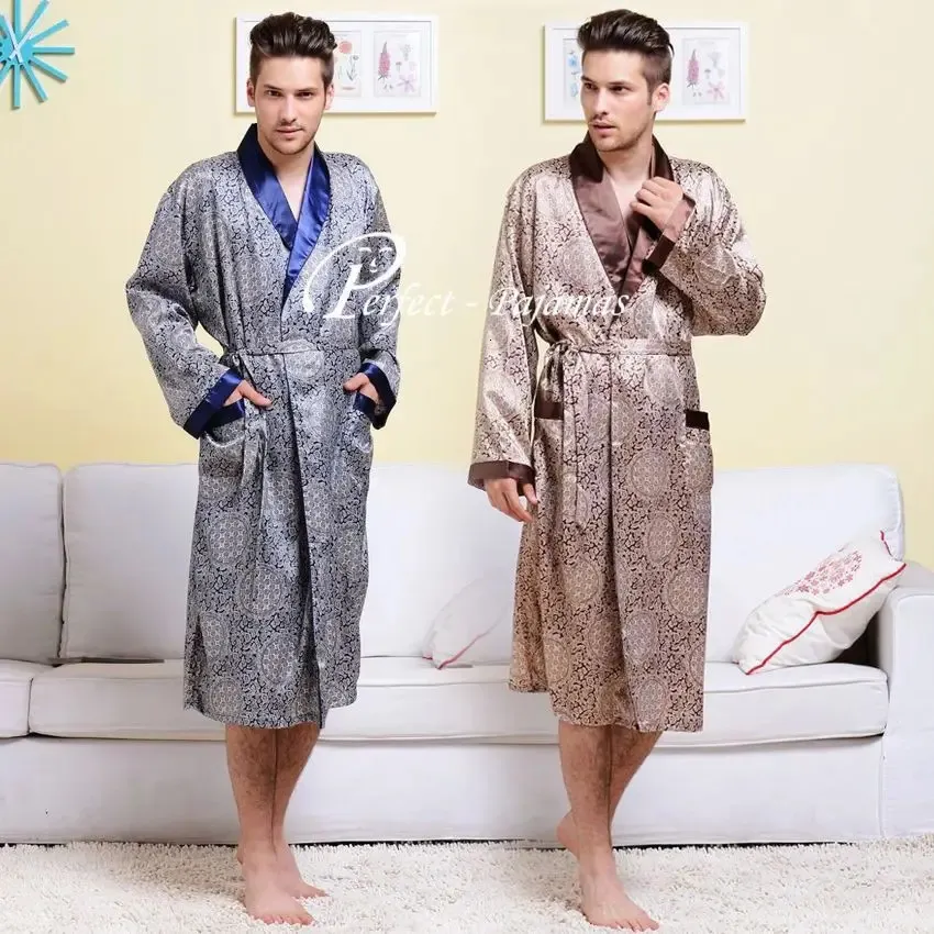 Erkek ipek saten pijama seti pijama pijama pjs pijama robe gecelik ABD m l xl 2xl 3xl 240108