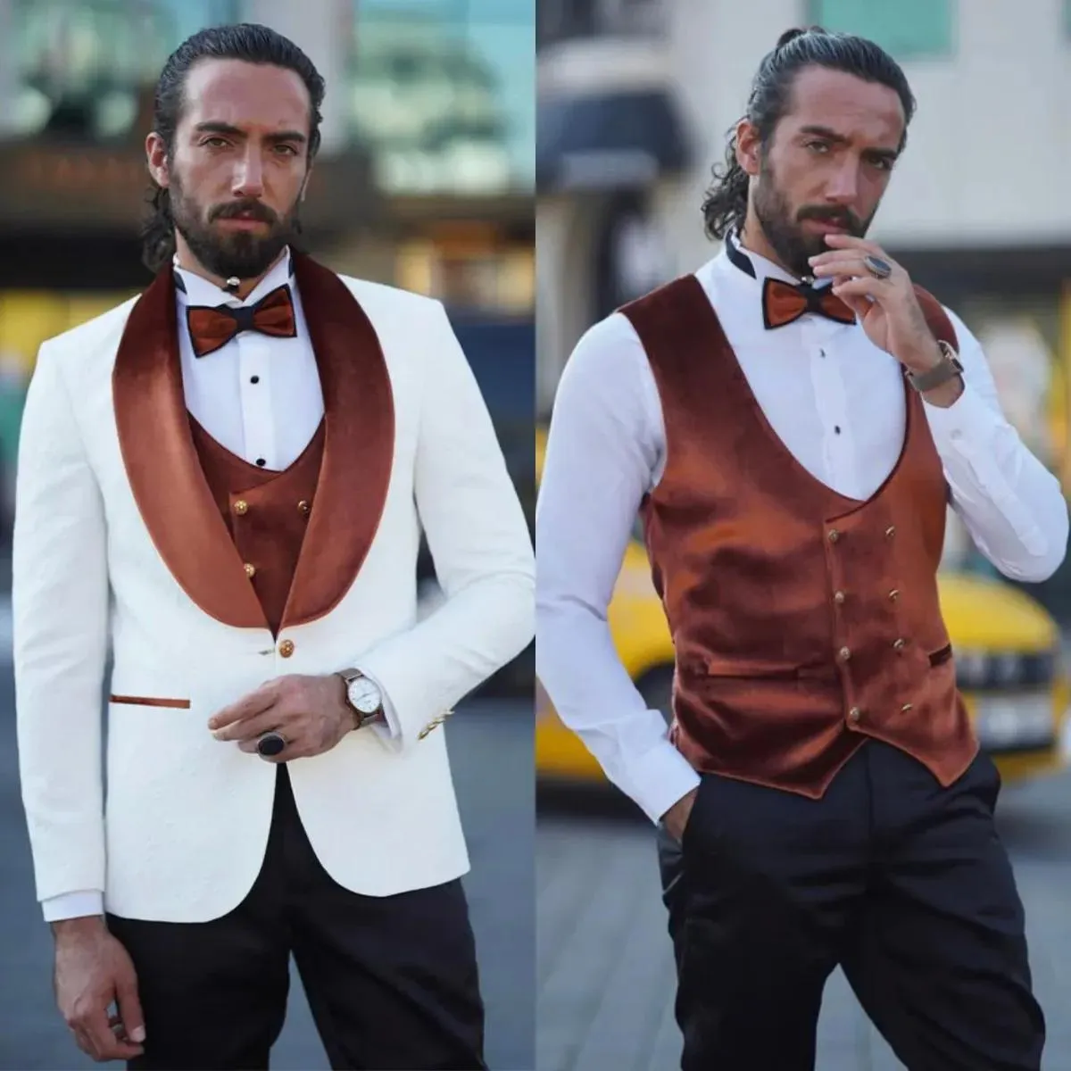 Tuxedos Men Autumn Wedding Party Three Piece Kurtka Ustaw męskie blezerowe spodnie kamizelki mody Slim Fit Suit