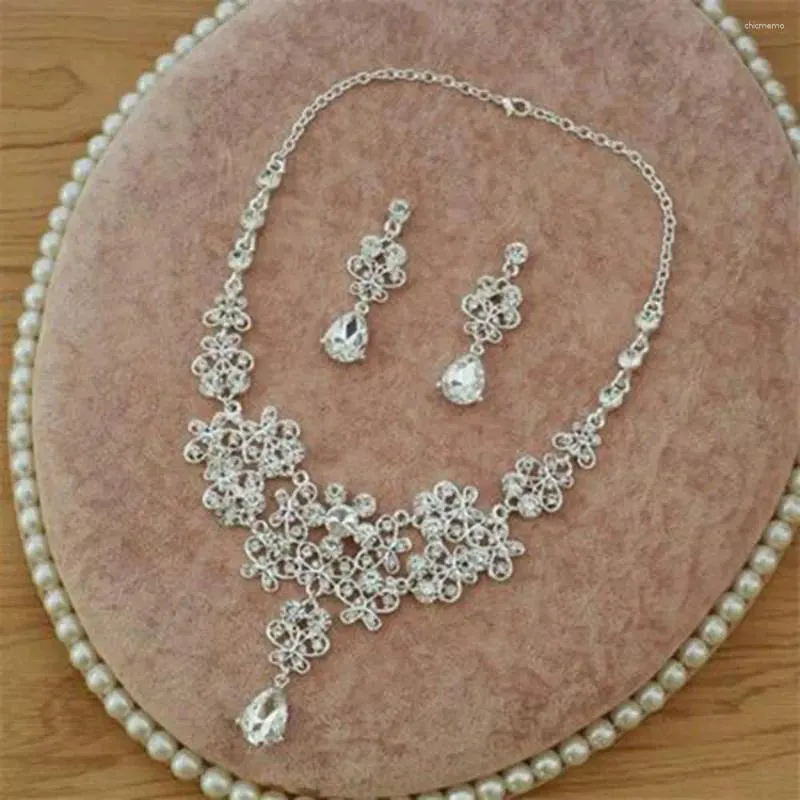 Halskette Ohrringe Set Luxus Frau Kristall Blatt Braut Strass Krone Tiaras Für Braut Afrikanische Perlen