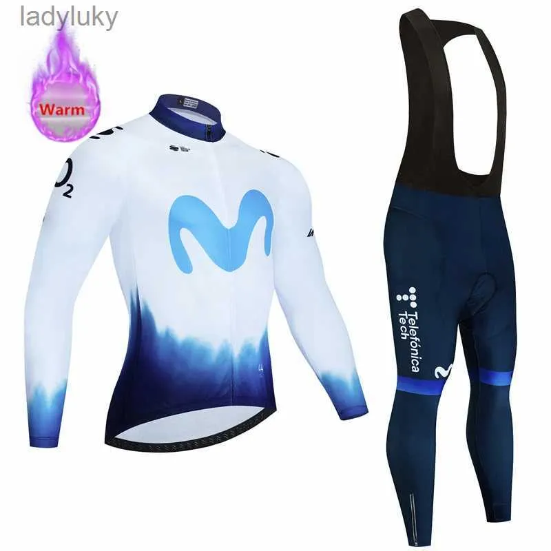 Cycling Jersey Sets Movistar Team Winter Cycling Clothing Thermal Fleece Bicycle Jersey Set MTB Clothes Road Bike Uniforme Ropa Ciclismo InviernoL240108