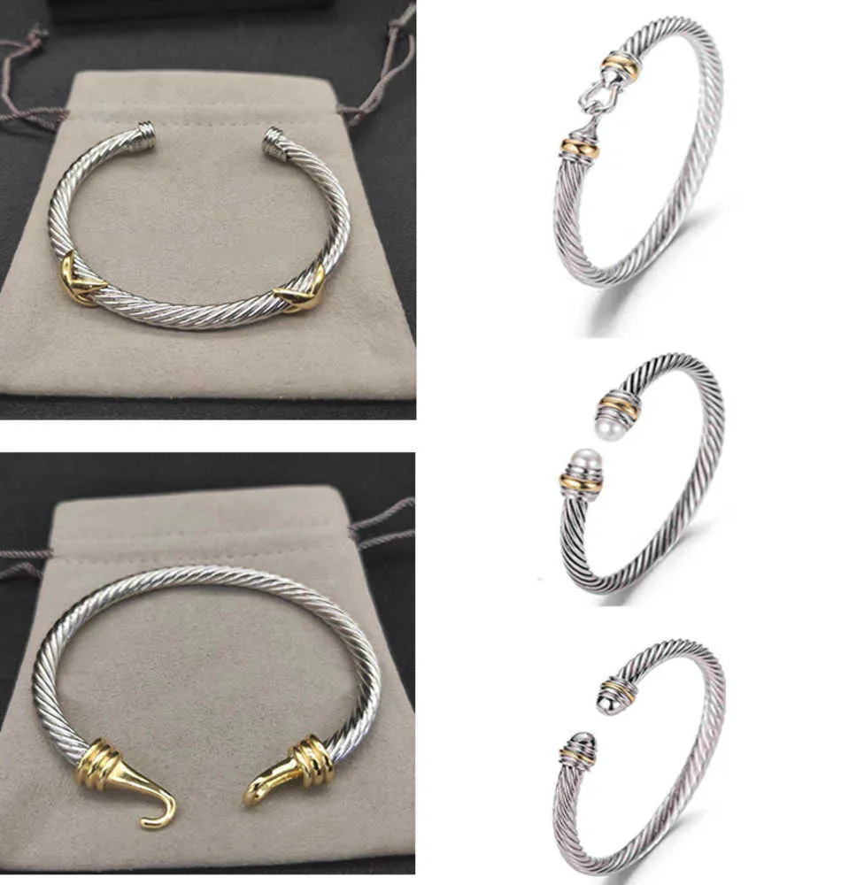 2024 luxe armband kabel armbanden DY pulsera designer sieraden dames heren zilver goud Parelkop X-vormige manchet Armband david Y sieraden kerstcadeau 5MM