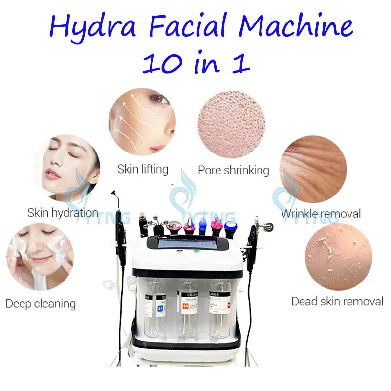 10 w 1 Hydra Microdermabrazion Maszyna twarzy Auqa Peel Care Care Clearing Cleaning Black Head Usuwanie