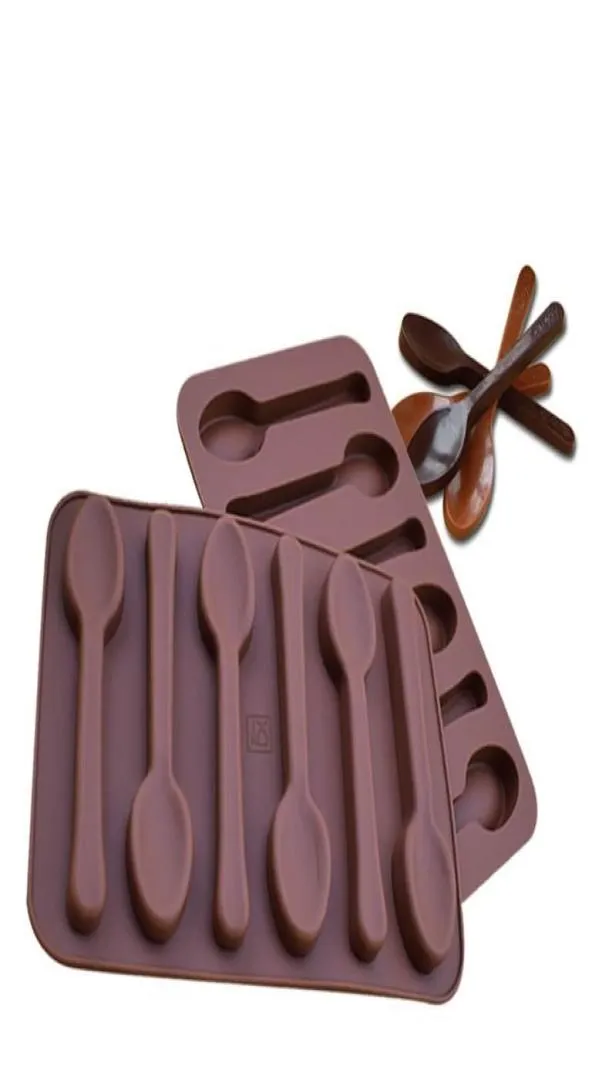 Anti-aanbak Siliconen DIY Taart Decoratie Mallen 6 Gaten Lepel Vorm Chocolade Mallen Jelly Ijs Bakvorm 3D Snoep Mold1210440