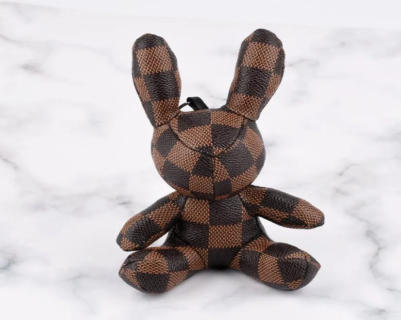 Party Favor Damier Lapin Tigre Pendentif Dessin Animé Porte-clés Sac Ornement Marée Marque Mignon Vieille Fleur Lapin Clé chaîne9041570