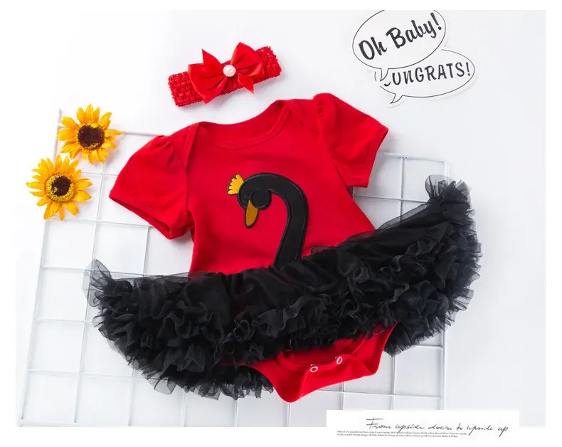 02 years newborn baby cute swan romper tutus with headband babies swan onepiece jumpersuit with ruffle skirts lovely outfit