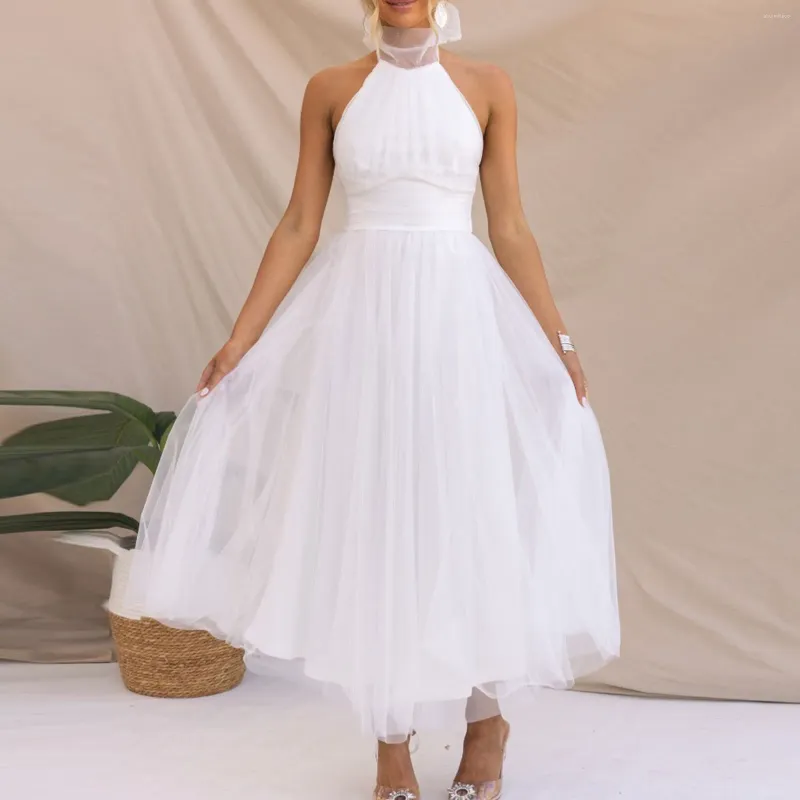 Sukienki swobodne seksowne kantar wakacyjny sukienka wakacyjna Kobiety na ramię siatka bez pleców bez pleców białe białe somiedzie formalne suknie ślubne