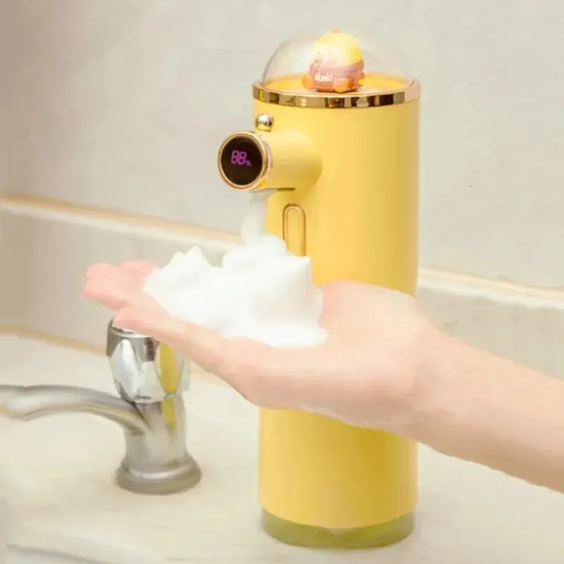 300 ml gul anka automatisk tvåldispenser laddningsbar skum söt tecknad touchless hand sanitizer flaska abs badrum 240108