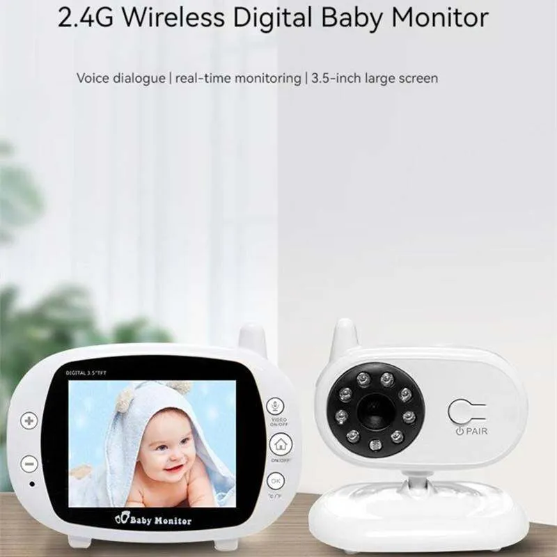 3,5-tums trådlös babyövervakare Äldre säkerhetsvårdsinstrument Tvåvägsvideointercom Night Vision Cradle Wireless Temperatur Time Display