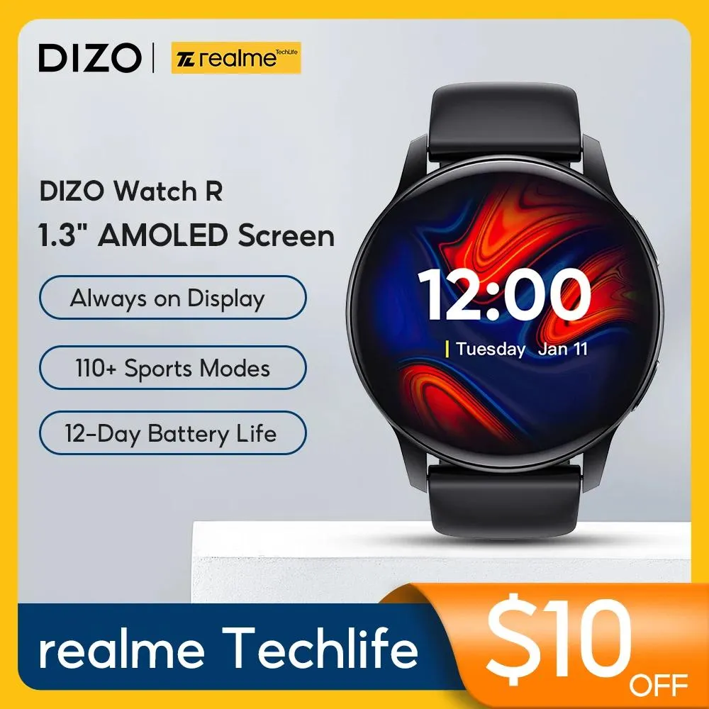 Часы Realme Techlife DIZO Watch R Смарт-часы 360*360 AMOLED дисплей Водонепроницаемый фитнес-трекер Спортивные умные часы для женщин и мужчин