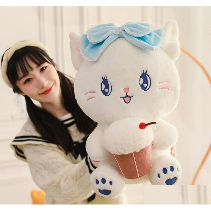 ぬいぐるみのぬいぐるみ38cmかわいい猫アイスクリームホワイトPトイカワイイppコットンスリー枕フェスティバルギフトドールキッズおもちゃドロップ配達dhzhl