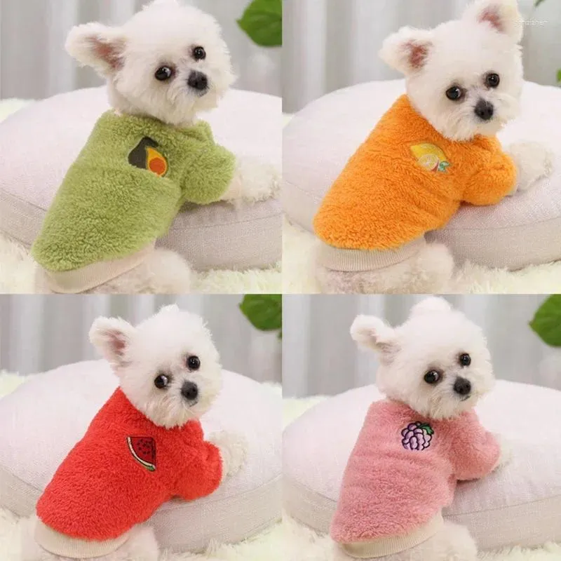 Dog Apparel Fruit Embroidery Pet Vest Warm Plush Winter Clothes For Small Dogs Puppy Cat Coat Yorkies Chihuahua Shih Tzu Pug Outfits