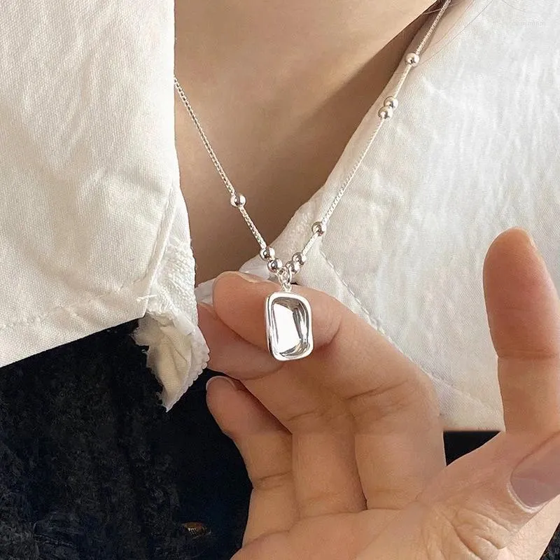 Ciondoli Collana in argento sterling 925 Quadrato liscio semplice in rilievo punk geometrico per le donne Ragazza regalo di gioielli all'ingrosso