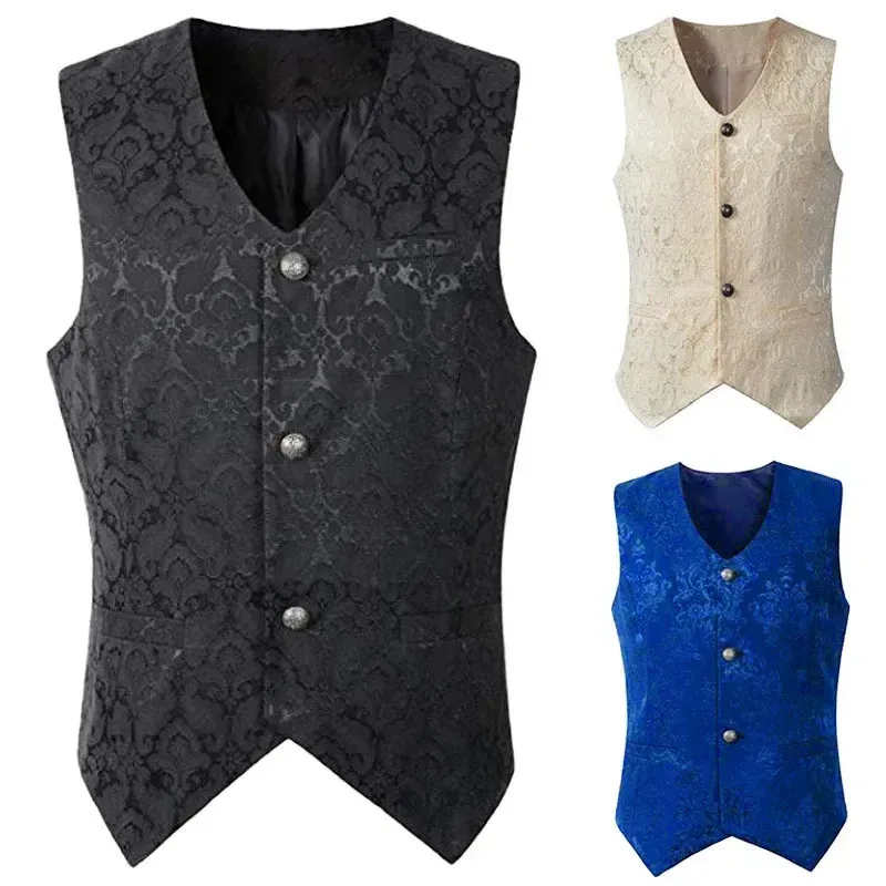 Adult Men Vintage Vest Waistcoat Victorian Black Steampunk Style Gothic Jacquard Swallow Top Costume For Men's Blazer Suit 240106