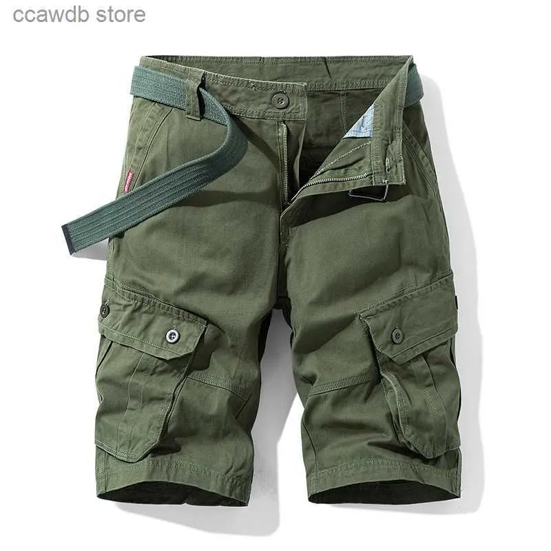 Shorts masculinos verão casual shorts soltos puro algodão multi-bolso esportes carga calças médias confortáveis calças de níquel t240108