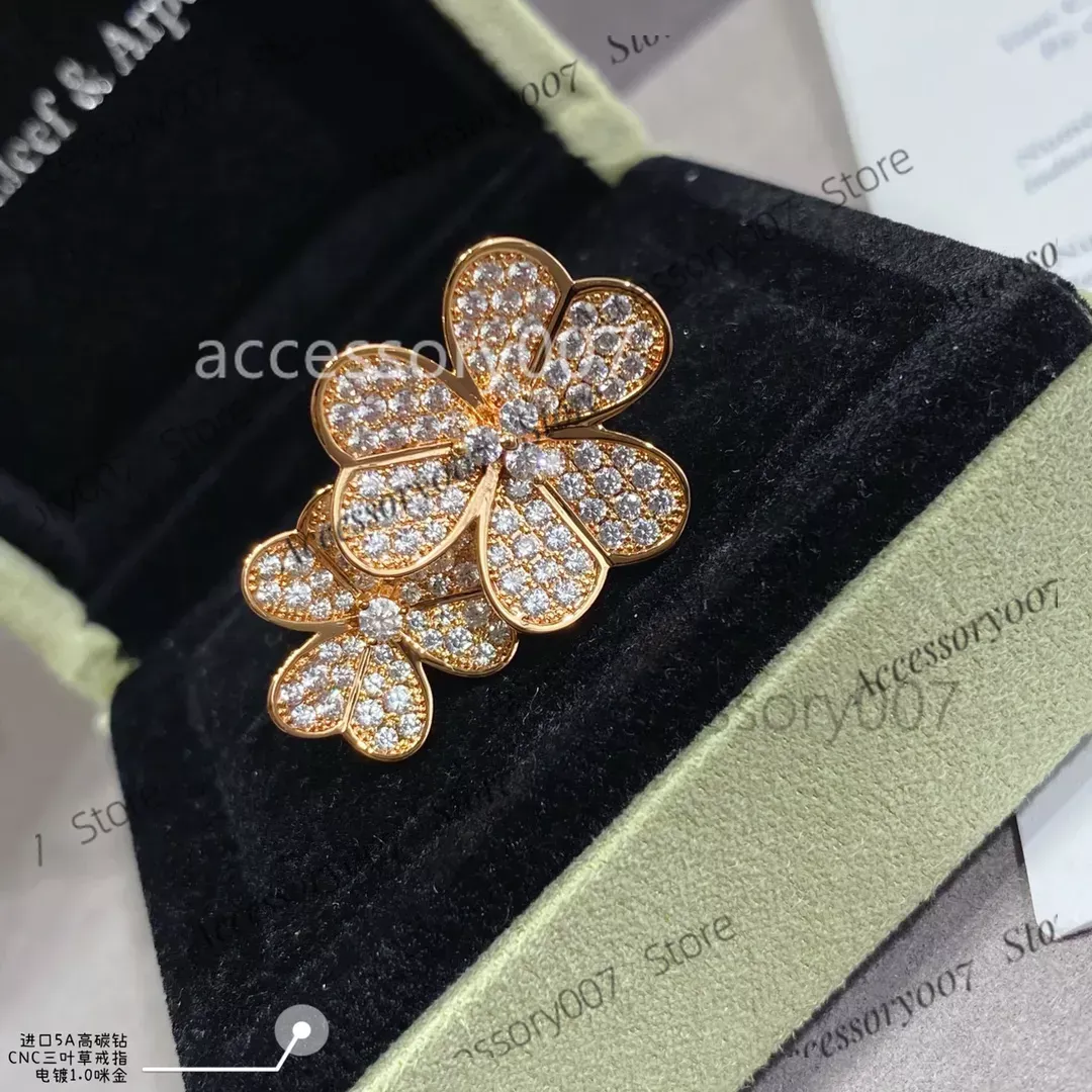 designer jewelry rings Vintage Band Rings Frivolve Brand Designer Copper Double Head Classic Full Crystal Four Leaf Clover Flower Open Ring For Women Jewelry