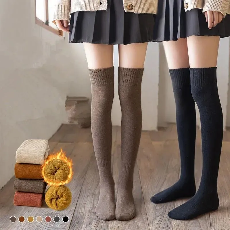 Women Socks Winter Stockings Sexy Fashion Snow Solid Color Tight Thickened Loops Leg Warm Lolita Girl JK Long Overknee Calf