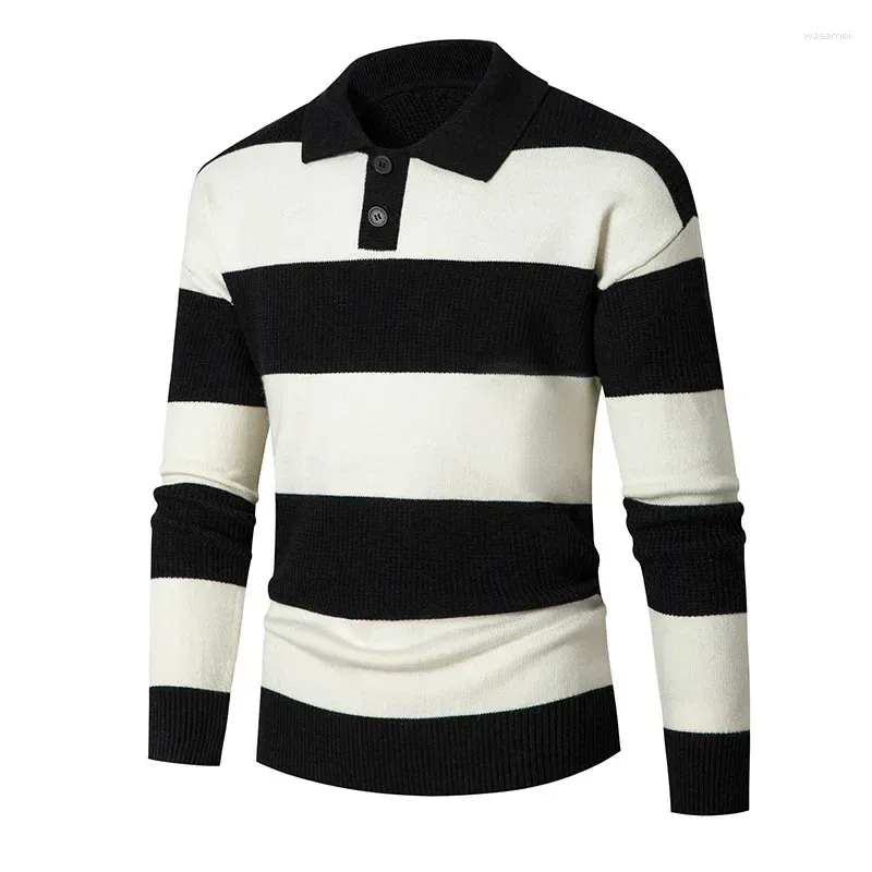 Pulls pour hommes 2024 Automne / Hiver Stripe Contraste Pull tricoté à manches longues Polo Classic Business Polyvalent