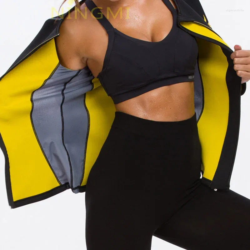 Active Shirts Abnehmen Body Shaper Fitness Frauen Neopren Sauna Jacke Taille Trainer Shapewear Reißverschluss Yoga Shirt Langarm Bluse