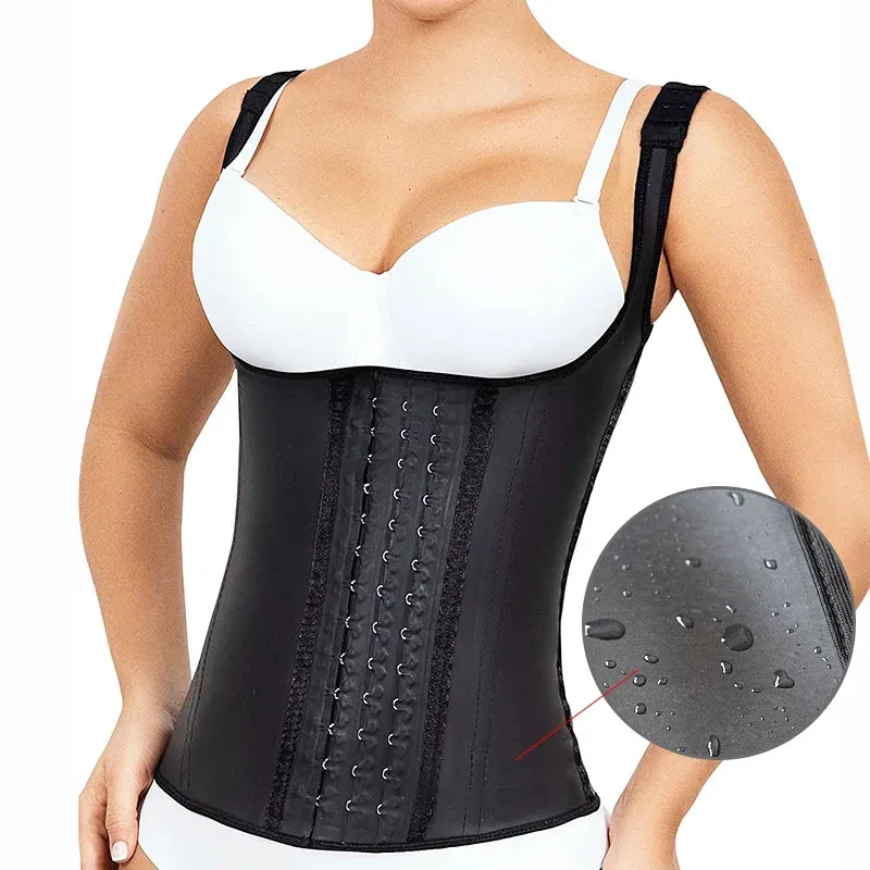 100% Latex Caoutchouc Taille Formateur Corset avec Sangles 3 Crochet Corps Shaper pour Femmes Perte de Poids Fitness Sport Sécurité Taille Soutien 240108