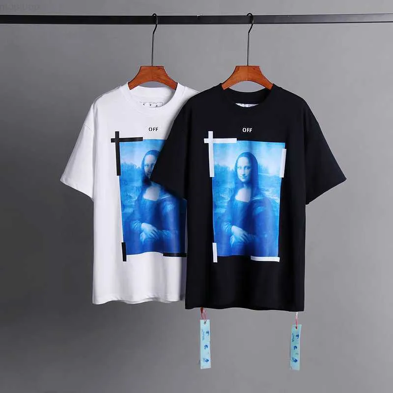 Heren T-shirts Xia Chao Merk Ow Off Mona Lisa Olieverfschilderij Pijl Korte Mouw Heren en Casual Grote Losse T-shirt