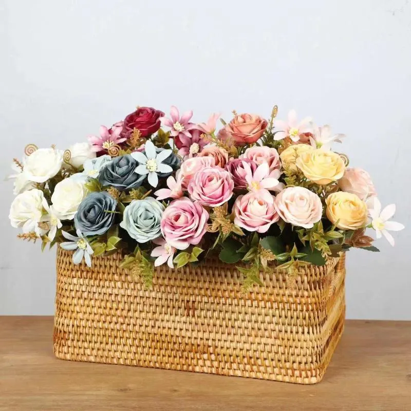 Kwiaty dekoracyjne 27 cm sztuczna herbata Rose dom Wedding Walentynki Dekoracja ręcznie robiona kreatywna butik Fake