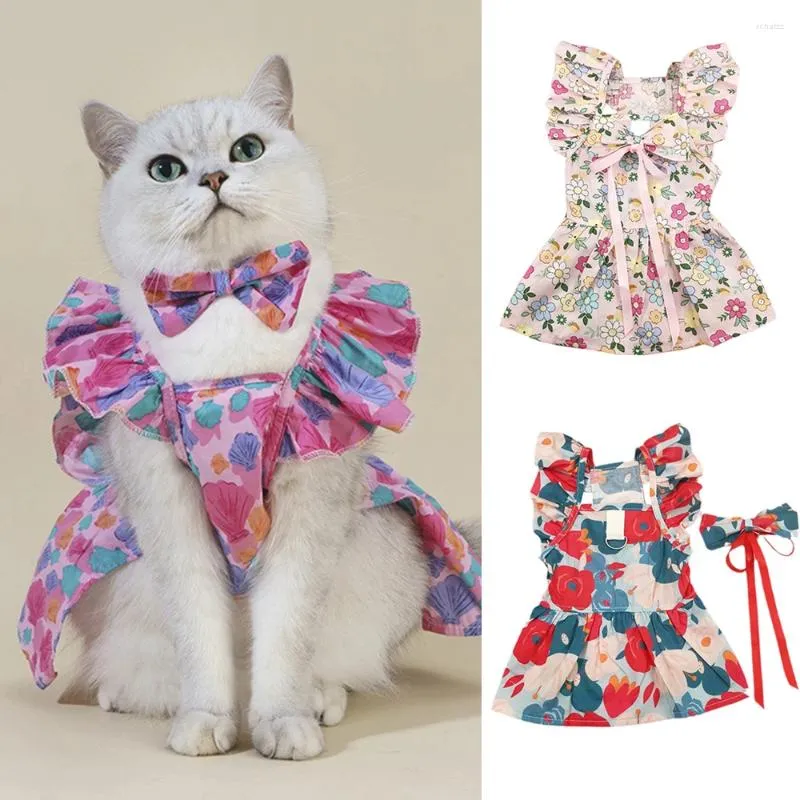 Costumes de chat, jupe en coton à fleurs, chien princesse, animal de compagnie mignon, frais, doux, confortable, respirant, fournitures Ropa Para Gato