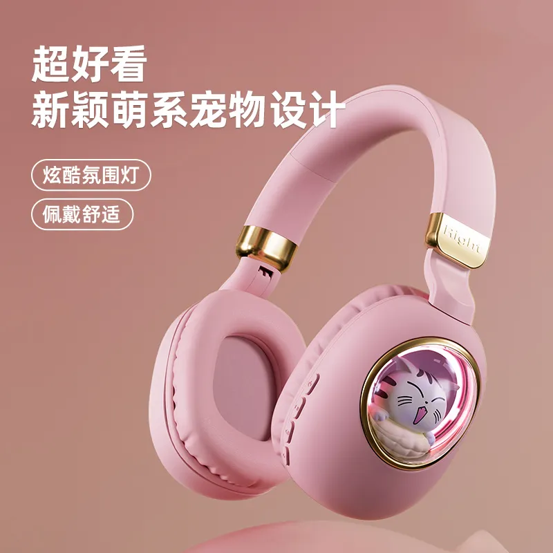 New light-emitting wireless bluetooth headset cute cartoon game noise reduction headset