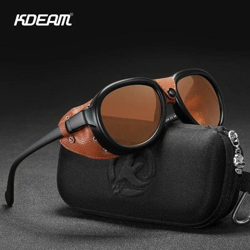 Solglasögon KDEAM Steampunk Pilot Solglasögon Män och kvinnor Soft Leather Shield Glasögon UV400 -skydd KD2095