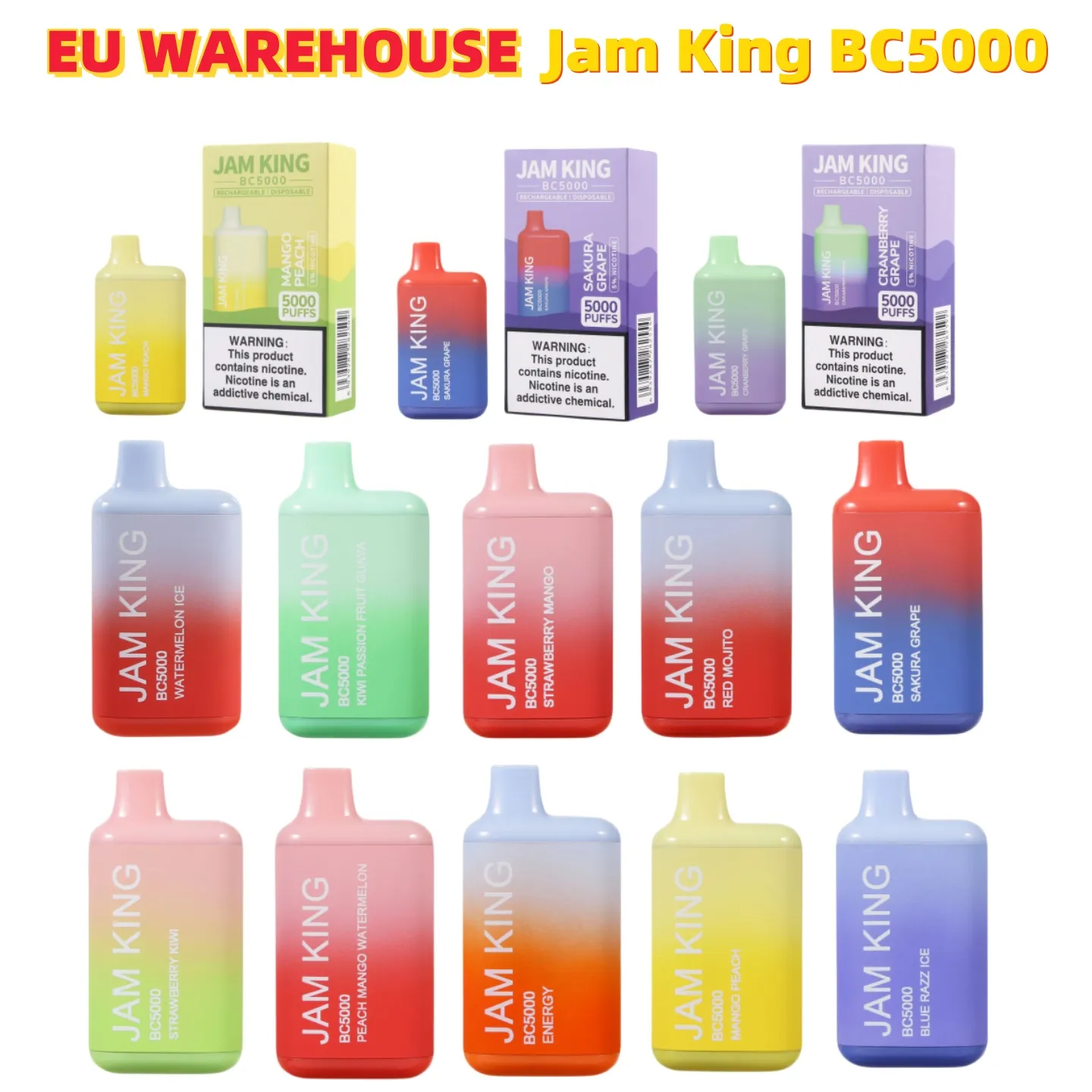 Vape descartável puffbar Jam King BC5000 sabores de suco atacado vape desechable 13ml pré-preenchido 650mAh caneta de bateria recarregável vs razz bar poco vape