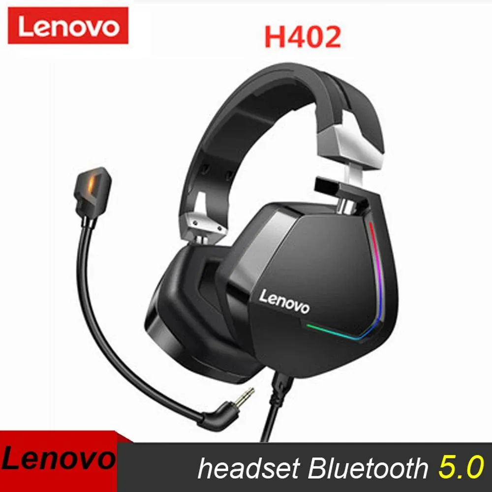 Écouteurs Lenovo Gaming Casque Filaire Écouteurs Surround Son RVB Lumière Colorée Basse Profonde Inear avec Micro pour PC Ordinateur Portable Gamer Casque