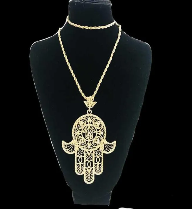 Novo design de marca vintage ouro sorte hamsa pingentes colar sorte fatima mão palm4827197