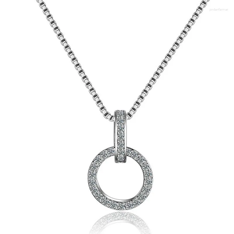 Kedjor 925 Sterling Silver Double Round Circle CZ Zirconia Halsband hängen för kvinnor gåva Kolye Choker krage s-n63