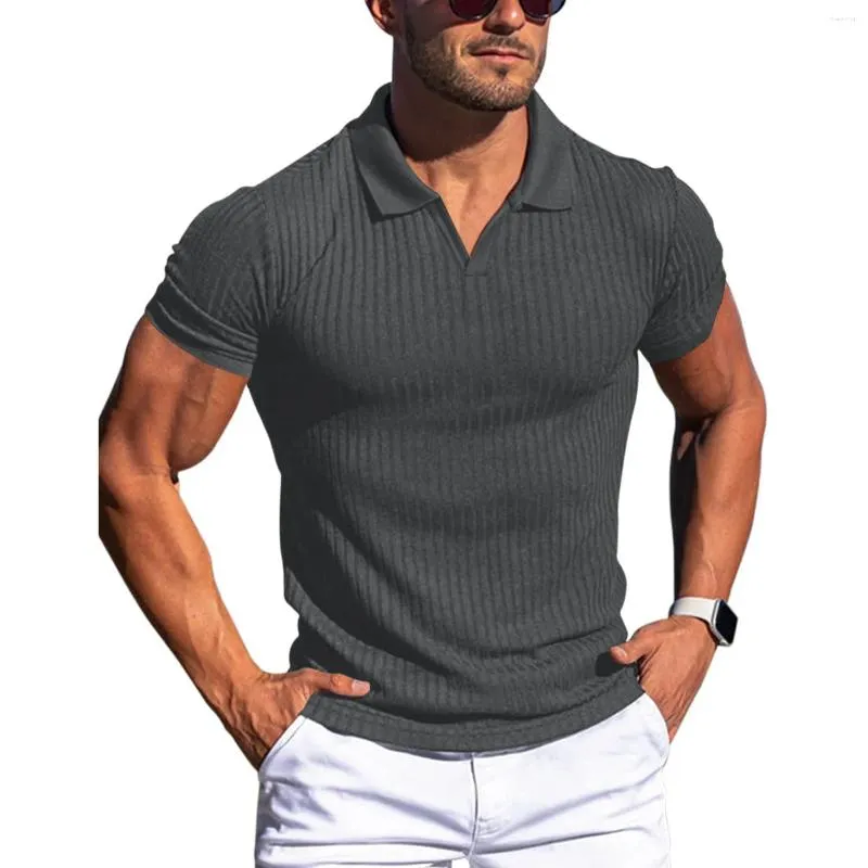 Polo da uomo 2024 Polo da uomo Camicia da uomo Manica corta Solido scollo a V Striscia verticale Abbigliamento Estate Moda casual Top