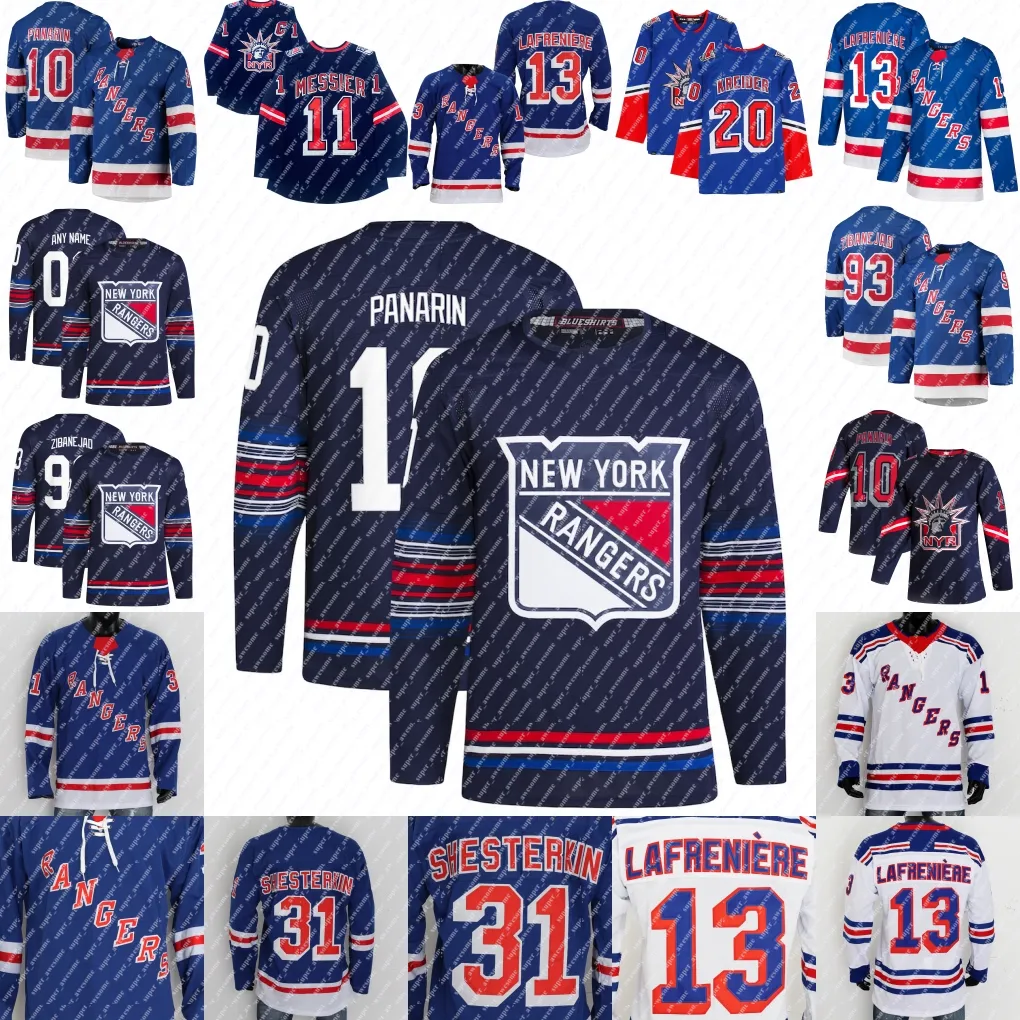 Mika Zibanejad Jersey Jacob Trouba Chris Kreider Adam Fox Artemi Panarin Alexis Lafreniere Igor Shesterkin Adam Fox Jimmy Vesey Mark Messier Messier Camisetas de hockey