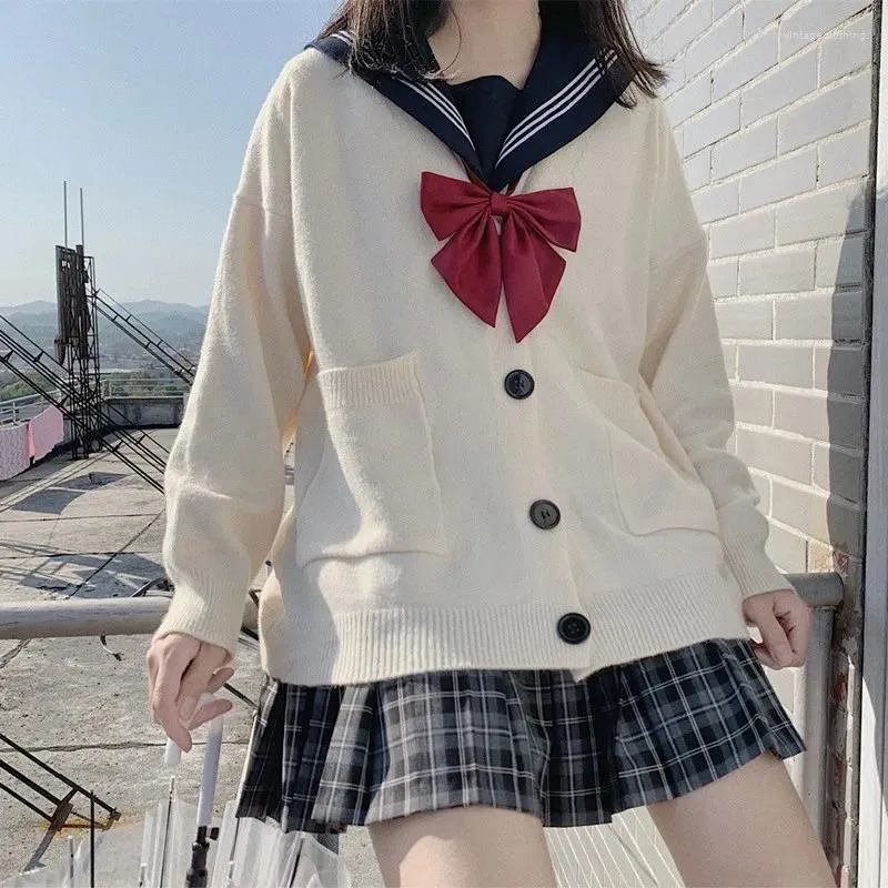 Pull en tricot pour femmes, vêtements d'extérieur, manteau Jk mignon, uniforme scolaire japonais Kawaii, Cardigan ample à col en v, Harajuku tricoté