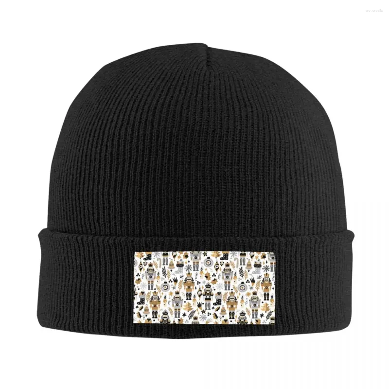 Berretti Oro Buon Natale Schiaccianoci Modello Cartoon Skullies Berretti Berretti Freddo Inverno Caldo Cappelli a maglia Unisex Adulto Cofano