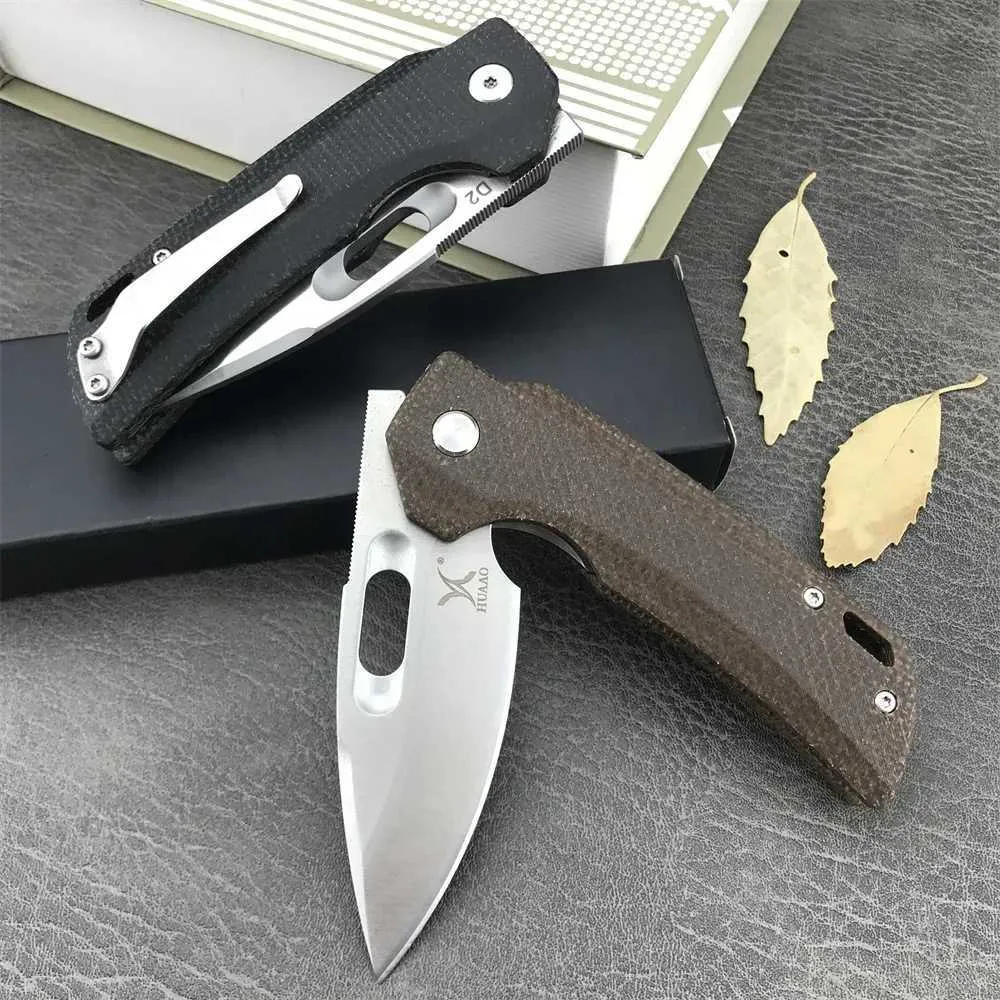Kniv Huaao Outdoor Tactical Folding Pocket Knife 8Cr13Mov Blad Boll Bearing Self Defense Jackknife Folder Linen Handle Hunting Tools